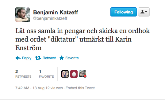 Saudiarabien, Karin Enström, Twitter, Försvarsminister